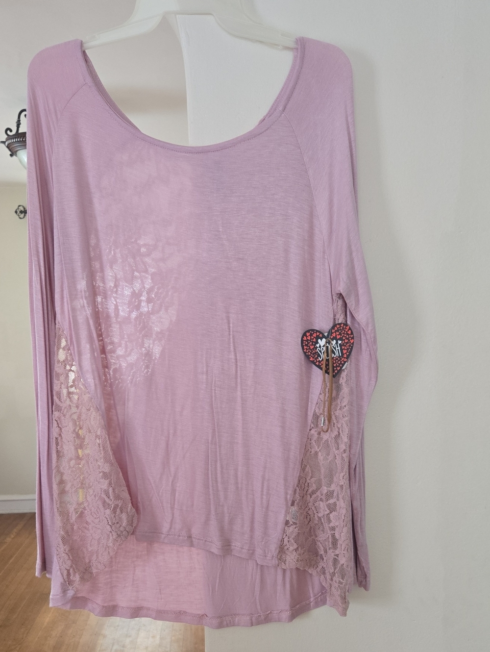 Splash Soft Mauve Lace-Trim Scoop Neck Top